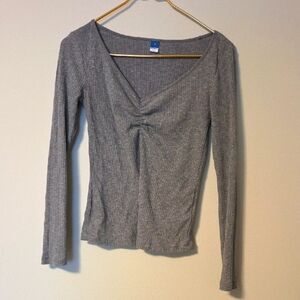 Old Navy Gray Ruched Long Sleeve Blouse
